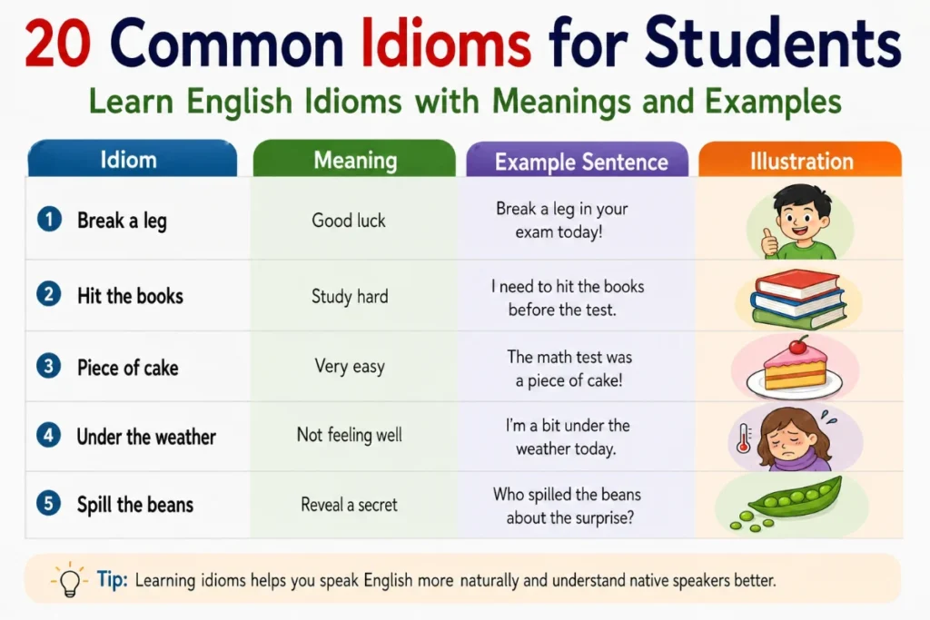 idioms examples for students with meaning